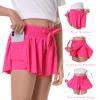 Girls Flowy Shorts Butterfly Shorts for Kids with Pocket 2-in-1 Athletic Shorts Running Shorts for Girls Youth Teen Active Workout Sports (Hot Pink# Girls, X-Large) view 3
