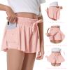 Girls Flowy Shorts Butterfly Shorts for Kids with Pocket 2-in-1 Athletic Shorts Running Shorts for Girls Youth Teen Active Workout Sports (Light Pink# Girls, Medium) view 3