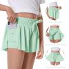 Girls Flowy Shorts Butterfly Shorts for Kids with Pocket 2-in-1 Athletic Shorts Running Shorts for Girls Youth Teen Active Workout Sports (Light Green# Girls, Large) view 3