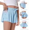 Girls Flowy Shorts Butterfly Shorts for Kids with Pocket 2-in-1 Athletic Shorts Running Shorts for Girls Youth Teen Active Workout Sports (Light Blue# Girls, Small) view 3