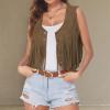 Women Western Fringe Vest Tops Tassels 70s Hippie Costume Cowgirl Cowboy Shirts Suede Sleeveless Jacket Rodeo Outfits Green view 2