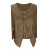 Women Western Fringe Vest Tops Tassels 70s Hippie Costume Cowgirl Cowboy Shirts Suede Sleeveless Jacket Rodeo Outfits Green view 3