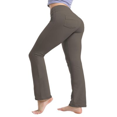 BUBBLELIME 29"/31"/33"/35"/37" Women's Straight Legs Yoga Pants Tummy Control - Straight Leg Back Pockets_OLIVEGRAY XS_29" Inseam
