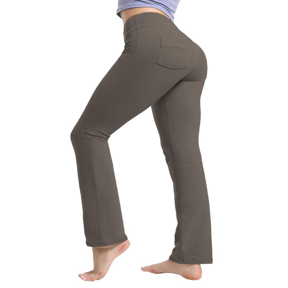 BUBBLELIME 29"/31"/33"/35"/37" Women's Straight Legs Yoga Pants Tummy Control - Straight Leg Back Pockets_OLIVEGRAY XS_29" Inseam