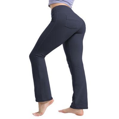 BUBBLELIME 29"/31"/33"/35"/37" Women's Straight Legs Yoga Pants Tummy Control - Straight Leg Back Pockets_DARKNAVY M_35" Inseam