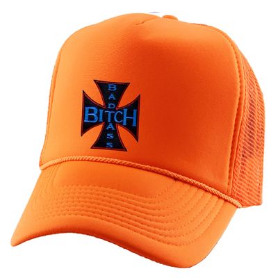 ALLNTRENDS Badass Btch Embroidered Trucker Hat Adult Baseball Cap Adjustable Snapback (Neon Orange)