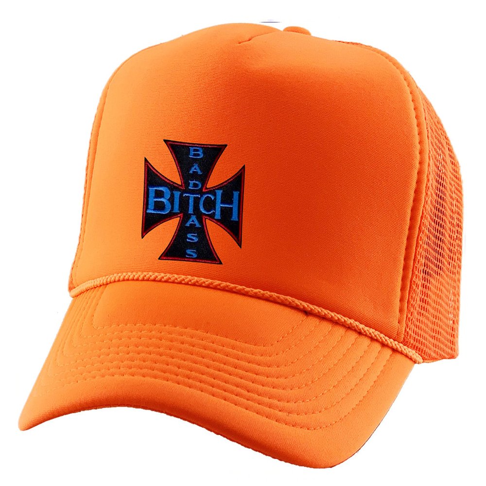ALLNTRENDS Badass Btch Embroidered Trucker Hat Adult Baseball Cap Adjustable Snapback (Neon Orange)
