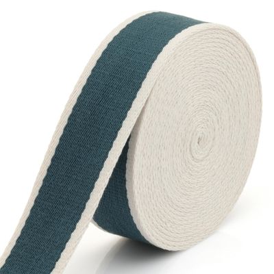 CRAFTMEMORE 1 1/2 Inches Cotton Webbing Strap, Two Tone Heavy Webbing for Arts and Crafts, Luxury Bag Strap (2 Yards, Ocean-Ivory)