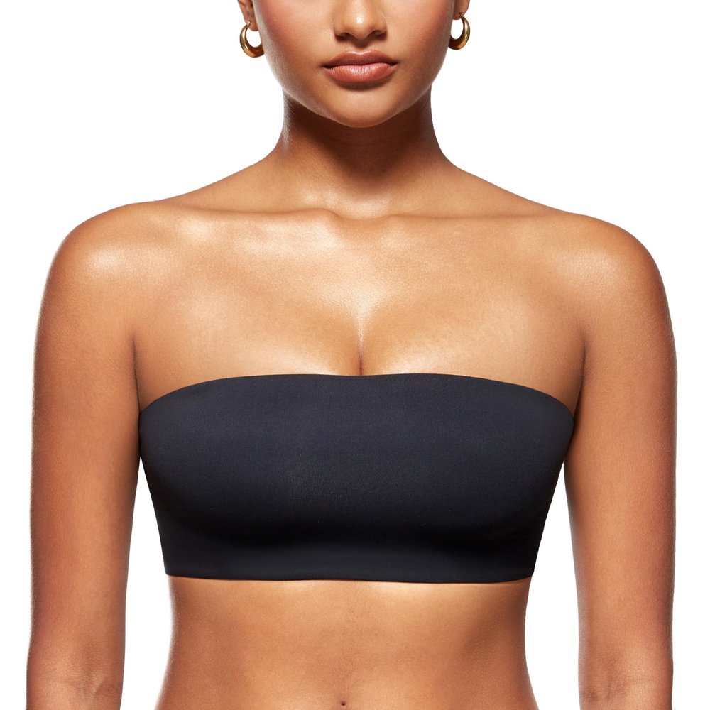 INLYRIC Women's Inbarely Strapless Bandeau Bra Bralette Tube Top Seamless Comfortable Stretchy Non Padded Bras Tops Black - Going Up One Size X-Large
