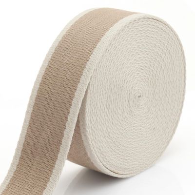 CRAFTMEMORE 1 1/2 Inches Cotton Webbing Strap, Two Tone Heavy Webbing for Arts & Crafts, Luxury Bag Strap (2 Yards, Tan-Ivory)