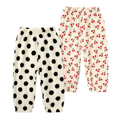 ZFTTZYMX Girls Cotton Linen Harem Pants Little Kids Summer Elastic Waist Floral Bloomer Trousers Jogger Bottoms 2Pack