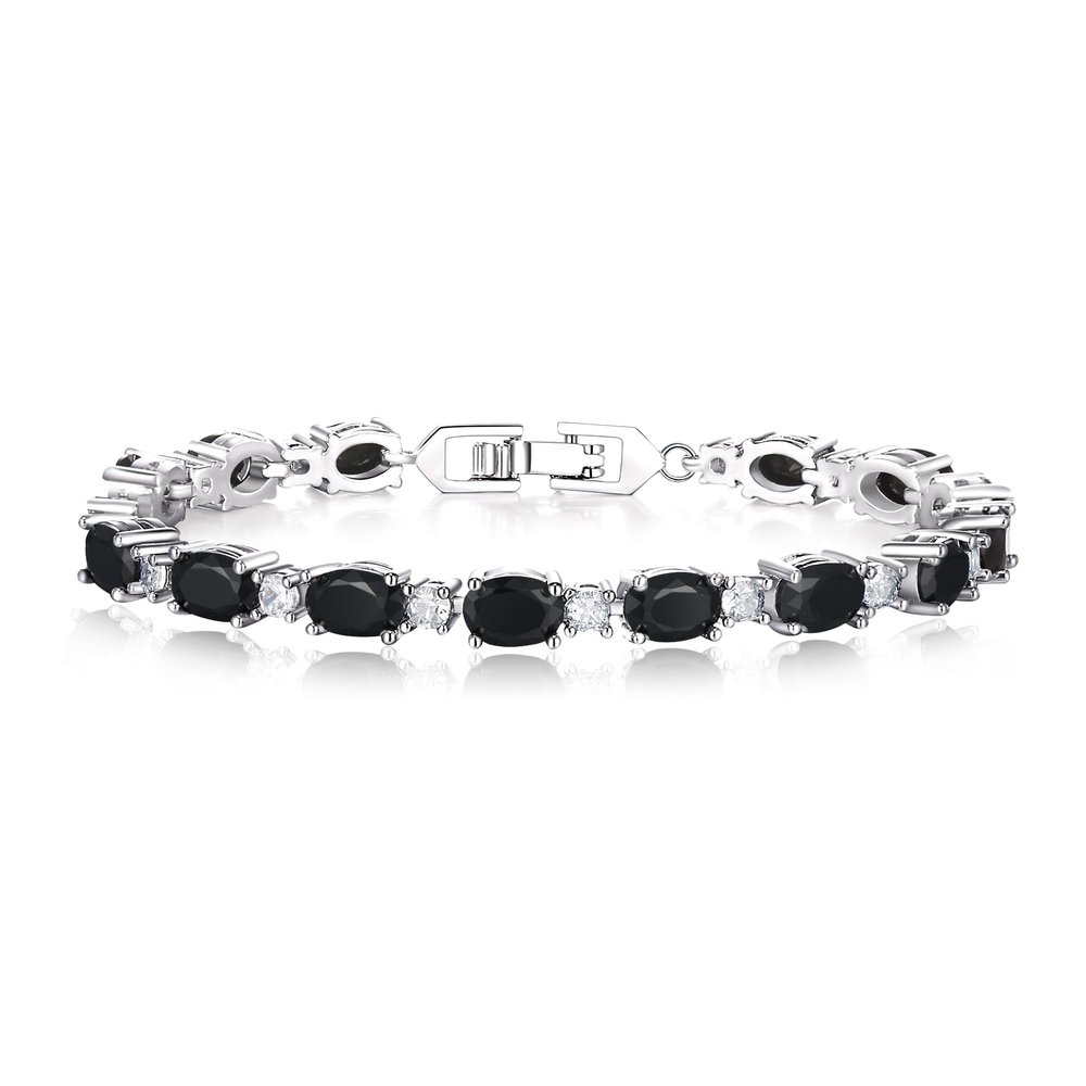 Crysdue Wedding Bridal Stunnig Black Oval Cubic Zirconia Classic Tennis Bracelet for Women, Anniversary Birthday Christmas Jewelry Gift for Her