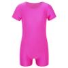 renvena Kids Girls One Piece Short Sleeves Solid Color Leotard Ballet Dance Gymnastic Active Bodysuit Unitard Rose 8-10 view 1