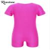 renvena Kids Girls One Piece Short Sleeves Solid Color Leotard Ballet Dance Gymnastic Active Bodysuit Unitard Rose 8-10 view 2