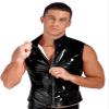 ACSUSS Men's PVC Wet Look Leather Sleeveless Vest T-Shirt Hooded Tank Top Clubwear Black A Large view 1