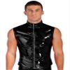 ACSUSS Men's PVC Wet Look Leather Sleeveless Vest T-Shirt Hooded Tank Top Clubwear Black A Large view 3