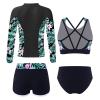 CHICTRY Kids Girls Tropical 3 Pcs Swim Cover Up Sets Zip Up Rashguard Shirts with Bikini Swimsuit 4 Pcs Black A 8 Years view 2