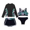 CHICTRY Kids Girls Tropical 3 Pcs Swim Cover Up Sets Zip Up Rashguard Shirts with Bikini Swimsuit 4 Pcs Black A 8 Years view 3