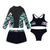 CHICTRY Kids Girls Tropical 3 Pcs Swim Cover Up Sets Zip Up Rashguard Shirts with Bikini Swimsuit 4 Pcs Black A 8 Years view 4
