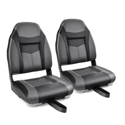 Goplus Low/High Back Boat Seats, Folding Seat with Stainless Steel Screws & Aluminum Hinges, Thickened Sponge Padding, Waterproof Fishing Captain Seats (2 Packs Dark Gray Black), (SU-10522DK-2-PN)