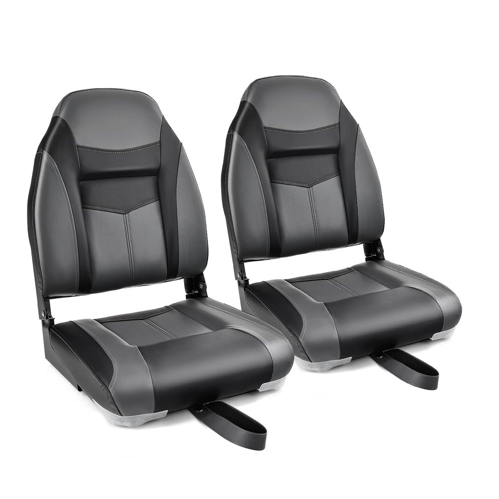 Goplus Low/High Back Boat Seats, Folding Seat with Stainless Steel Screws & Aluminum Hinges, Thickened Sponge Padding, Waterproof Fishing Captain Seats (2 Packs Dark Gray Black), (SU-10522DK-2-PN)