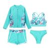 CHICTRY Kids Girls Tropical 3 Pcs Swim Cover Up Sets Zip Up Rashguard Shirts with Bikini Swimsuit 4 Pcs Light Green A 8 Years view 3