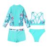 CHICTRY Kids Girls Tropical 3 Pcs Swim Cover Up Sets Zip Up Rashguard Shirts with Bikini Swimsuit 4 Pcs Light Green A 8 Years view 4