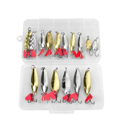 DONQL Spoon Fishing Lures, 16pcs Metal Fishing Spoon Lures Hard Baits Saltwater Fishing Lures Spinner Baits Fish Treble Hooks Tackle Salmon Bass (Set A)