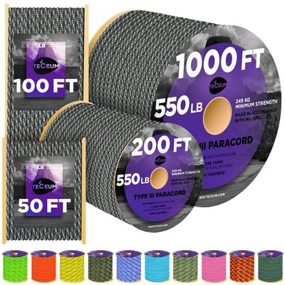TECEUM Paracord Type III 550 ACU Digital  200 ft  4mm  Tactical Rope MIL-SPEC  Outdoor para Cord Camping Hiking Fishing Gear and Equipment  EDC Parachute Cord  Strong Survival Rope 800b