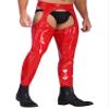 YONGHS Mens Wet Look PVC Leather Open Pouch Back Muscle Tights Pants Leggings Long Trousers Clubwear Red 3X-Large view 3