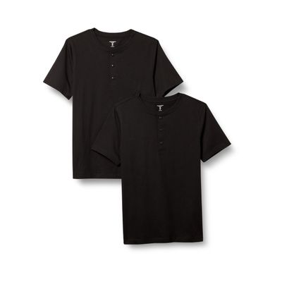 Amazon Essentials Men's Slim-Fit Short-Sleeve Cotton Henley T-Shirt, Pack of 2, Black, X-Large