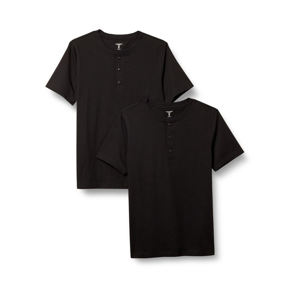 Amazon Essentials Men's Slim-Fit Short-Sleeve Cotton Henley T-Shirt, Pack of 2, Black, X-Large