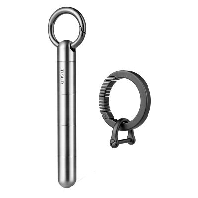 Micro Keychain Pill Holder+TISUR Titanium Round Carabiner Clip