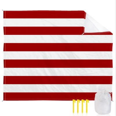 BABE MAPS Beach Blanket Sandproof, Red and White Stripe Waterproof Beach Mat Lightweight Quick Drying Picnic Blanket Beach Essentials for Travel Camping Hiking 118x108in