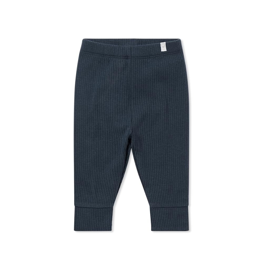 Mori Baby Unisex Premium Leggings in Ribbed Navy - Casual Stretchy Pants with Stylish Cuffs and Elastic Waist - Viscose from Bamboo and Cotton Blend - 12-18 Months