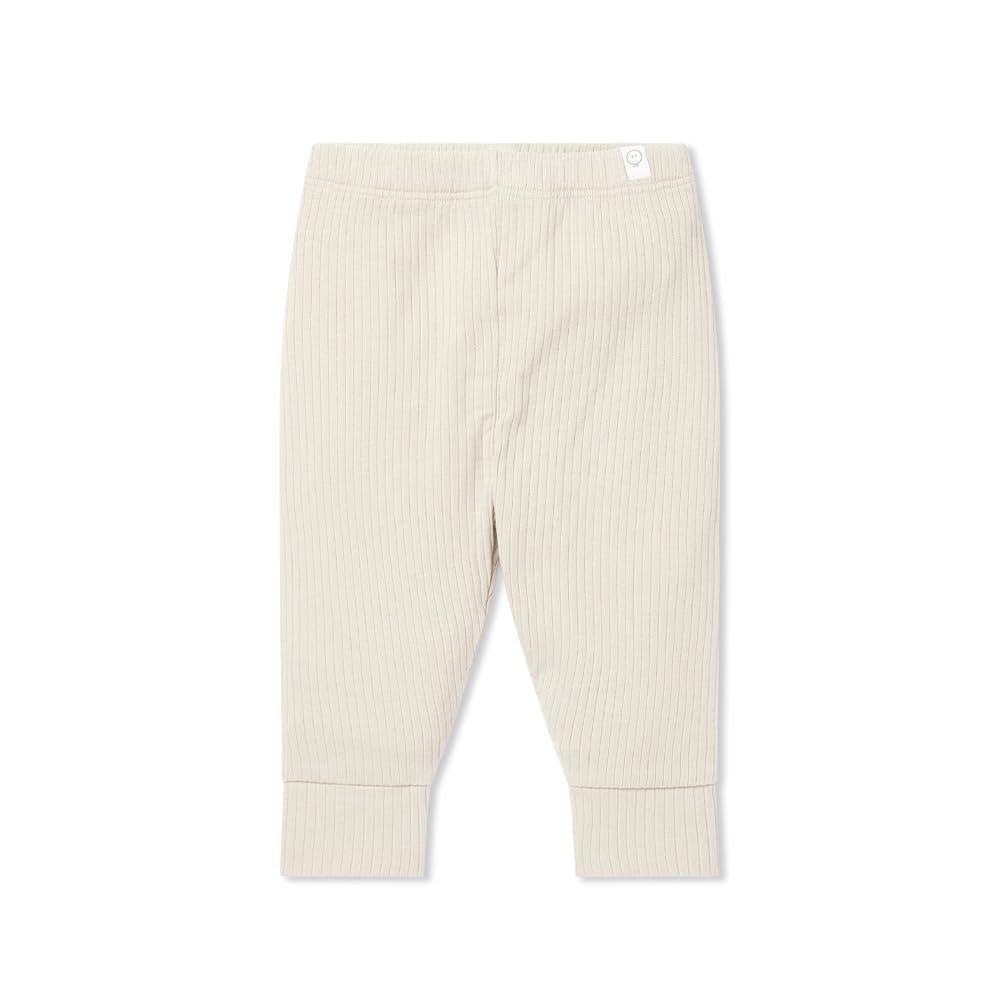 Mori Baby Unisex Premium Leggings in Ribbed Ecru - Casual Stretchy Pants with Stylish Cuffs and Elastic Waist - Viscose from Bamboo and Cotton Blend - 18-24 Months