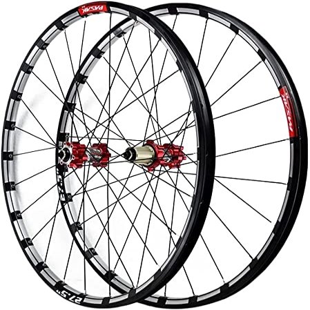ZECHAO 26/27.5 Inch Mountain Bike Wheels,Thru Axle/Quick Release Disc Brake Freewheel Rim 7 8 9 10 11 12 Speed Cassette Sealed Bearings Wheelset (Color : Red-QR, Size : 27.5INCH)