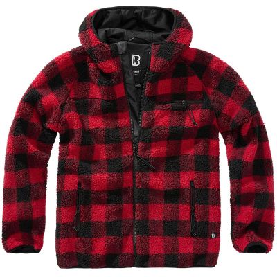 Brandit Individual Wear Men's Hooded Fleece Full Zip Jacket, Red Black - M