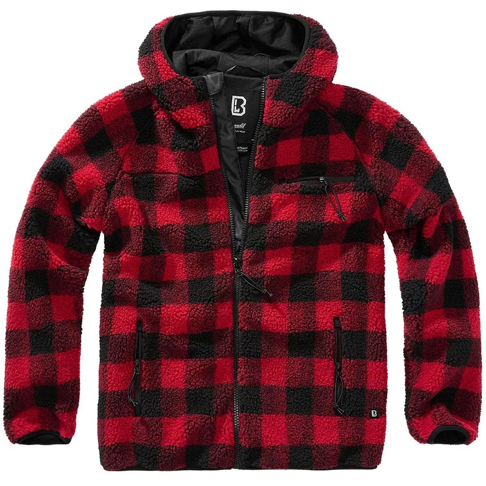 Brandit Individual Wear Men's Hooded Fleece Full Zip Jacket, Red Black - M
