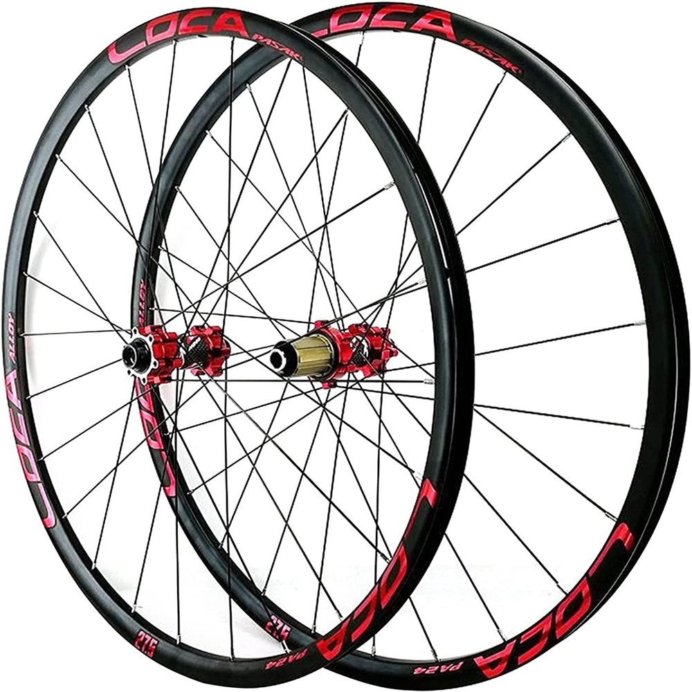 ZECHAO Mountain Bike Wheelset 26/27.5/29 Inch,Aluminum Alloy Rim 24H Disc Brake Thru Axle Front Rear Wheels fit 8 9 10 11 12 Speed Cassette Wheelset (Color : Red, Size : 26INCH)