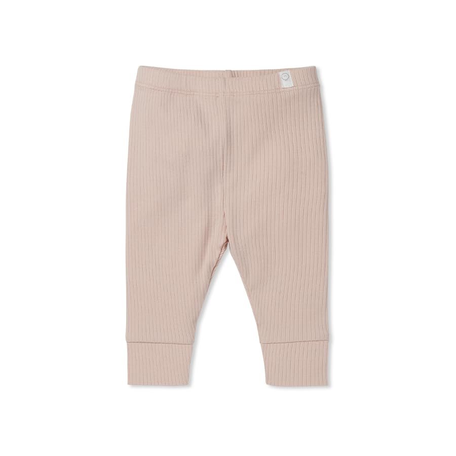 Mori Baby Unisex Premium Leggings in Ribbed Blush - Casual Stretchy Pants with Stylish Cuffs and Elastic Waist - Viscose from Bamboo and Cotton Blend - 3-6 Months