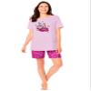 Dreams & Co. Plus Size Knit Pj Short Set - L, Pink Tea Cup view 1