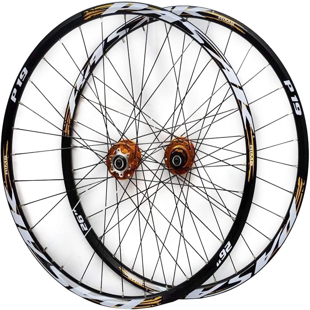 ZECHAO 26 27.5 29in Mountain Wheelset,Disc Brake Quick Release Mountain Bike Front Rear Wheel Sealed Bearing Conical Hub 7 8 9 10 11 Speed Wheelset (Color : Gold, Size : 29INCH)