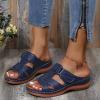 Slip On Shoes Women Casual Wide Women's Comfy Platform Wedge Hook&Loop Adjustable Strappy Flower Black Sandals -Rhinestone Rivets Ladies Indoors Or Outdoors Comfortable Brown Slides For Women view 2