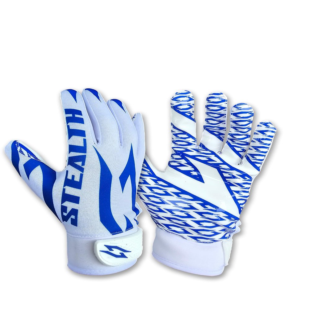 Stealth Football Receiver Gloves White - Battle College Lineman Football Receiver Gloves Be a Villain Not a Joker Adult Men Youth Boys Small to XXL Sizes