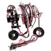 AMAZING HORSE STUFF Designer Black & Pink Leather Carved Driving Harness for Single Horse Cart | Fitted with Stainless Steel Fittings and Buckles | Full, Cob, Pony, Shetland & Mini | (Cob) view 3