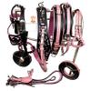 AMAZING HORSE STUFF Designer Black & Pink Leather Carved Driving Harness for Single Horse Cart | Fitted with Stainless Steel Fittings and Buckles | Full, Cob, Pony, Shetland & Mini | (Cob) view 4
