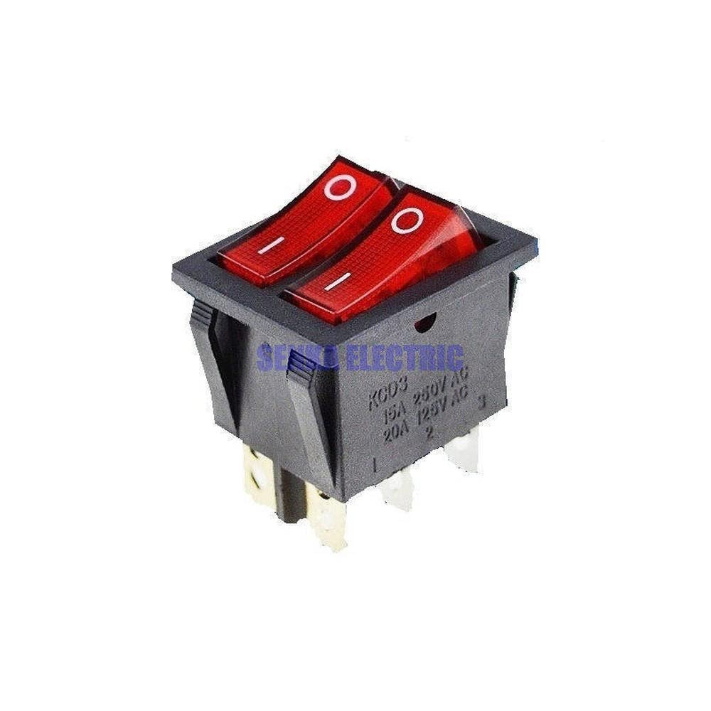 1pc 6 Pin On-ON KCD2 with Red Light Double Boat Power Switch Rocker Switch