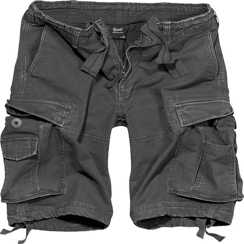 Brandit Individual Wear Men's Classic Durable Washed Cotton Lightweight Breathable Multi Pocket Casual Outdoor Cargo Shorts, Anthracite, Large