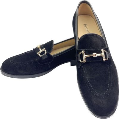 Justar Men's Leather Loafers Penny Dress Shoes Slip-On Vintage Loafer for Men Casual Loafers Suede Smoking Slippers Buckle Flats (Black, 11)